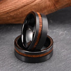8Mm Brushed Wood Inlay Black Tungsten Ring, Mens Wedding Band Ring, Anniversary Gift,Comfort Fit Jewelry